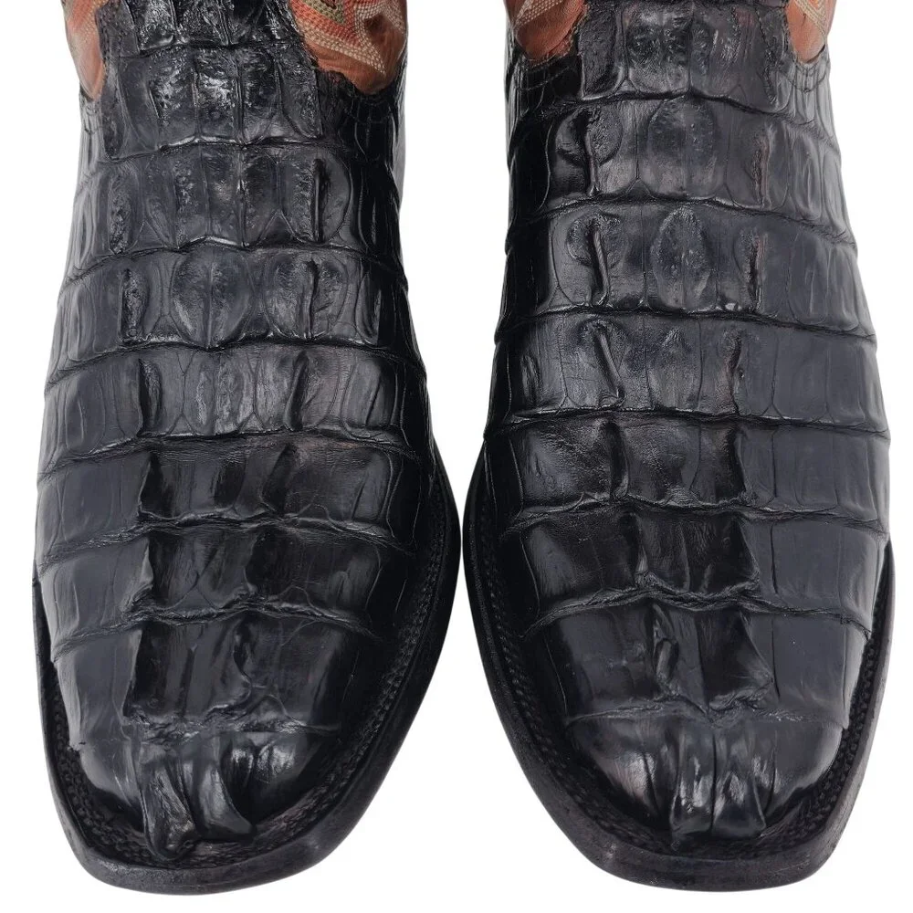 Lucchese Mens 9.5EE Tail-cut Caiman Black Brown Leather Cowboy Western Boots CBC - Picture 11 of 16